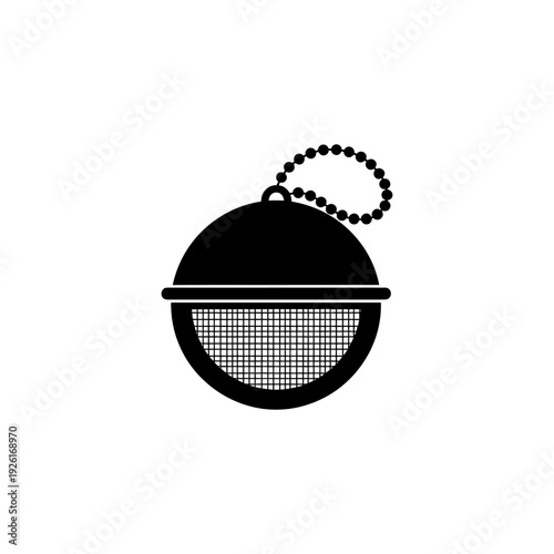 flat black silhouette icon of tea infuser ball, simple circular shape