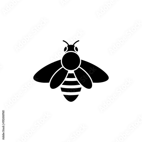 flat illustration silhouette of bee top view, black solid color