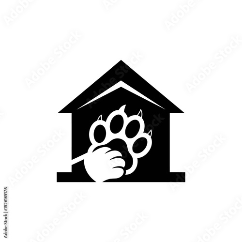 silhouette icon of dog paw and house combined symbol