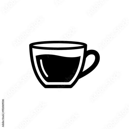 flat vector silhouette icon of glass cup of tea with handle