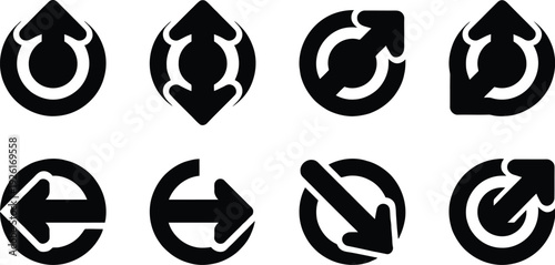 Navigational Icons: A compilation of sleek, minimalist black and white arrow icons, designed for versatile directional guidance and design elements.