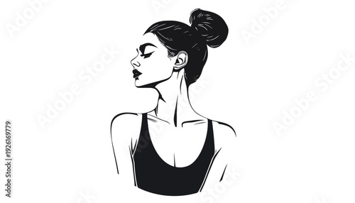 Woman vector illustration with a black tank top and hair bun