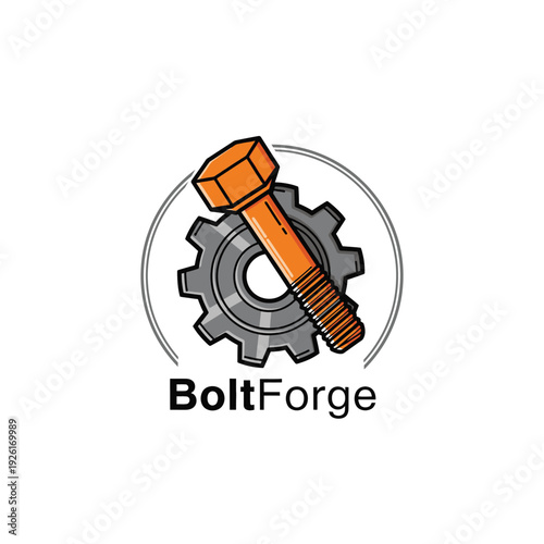 Robust cogwheel emblem logo for industrial manufacturing company and heavy duty metal component production BoltForge