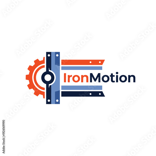 Industrial gear and structural beam icon for professional mechanical engineering and heavy machinery logo IronMotion