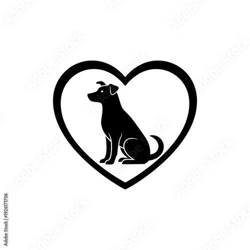 Obraz na płótnie flat vector silhouette of loyal dog sitting inside heart frame