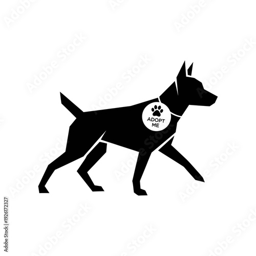 silhouette of dog with adoption tag label