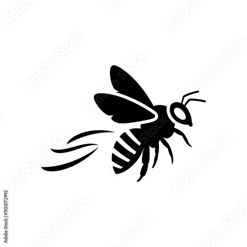 vector silhouette icon of bee with motion lines, black solid color