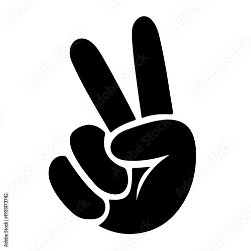 Peace sign hand gesture vector illustration black and white minimalist design isolated on transparent background