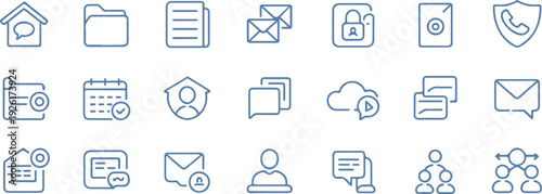 Internal communications and connection icon set vector collection featuring simple line color designs for business, teamwork, and office workflow illustrations