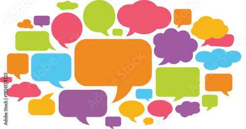 Collection of colorful speech bubbles and dialog balloons for communication, messaging, and social media design projects