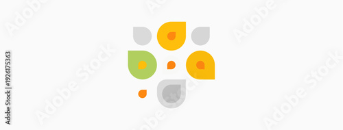 Abstract colorful shapes cluster together. Soft hues create playful visual impact. Minimalist design suggests connection, unity.