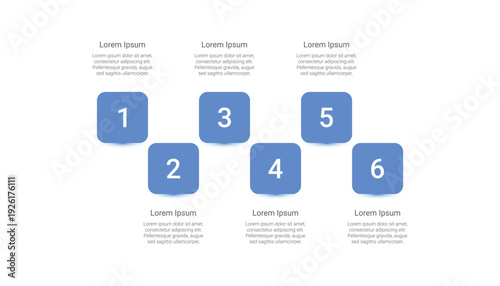 Business Process Infographic Template With Six Numbered Blue Squares