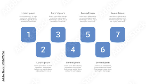Business Process Infographic Template With Seven Numbered Blue Squares