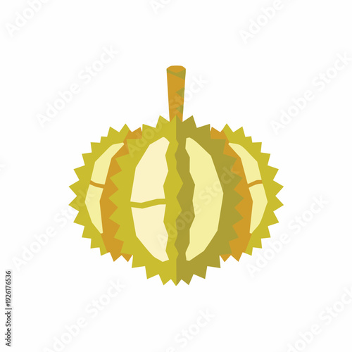 A simplified, flat illustration of a durian fruit, a tropical delicacy known for its unique spiky exterior and pungent aroma, presented against a clean white background for versatile use
