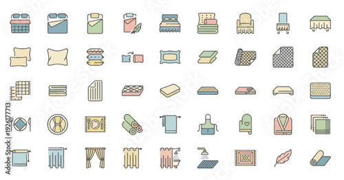 Collection of colorful icons representing survey and data analysis on a clean white background from a straightforward viewpoint