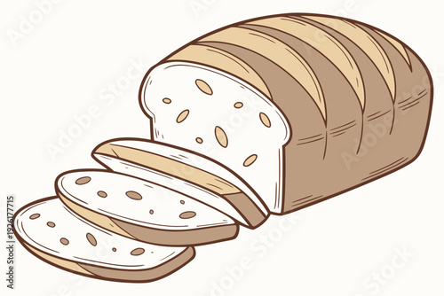 A vector graphic illustration of a loaf of bread with slices cut off