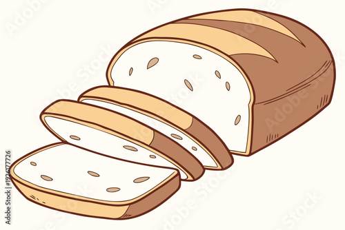 A vector graphic illustration of a loaf of bread with slices cut off
