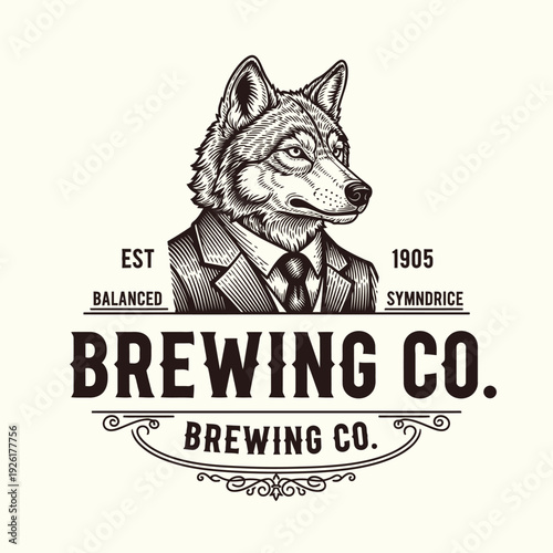 Vintage Brewing Co. Logo with Wolf in Suit.