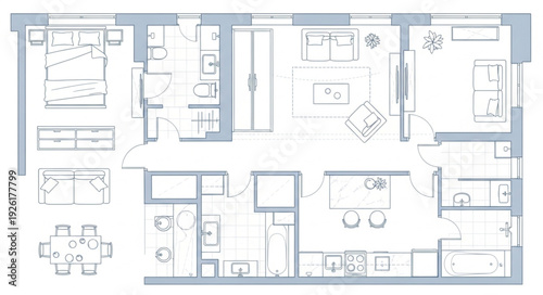 Detailed architectural floor plan showcasing the layout of a modern apartment design.