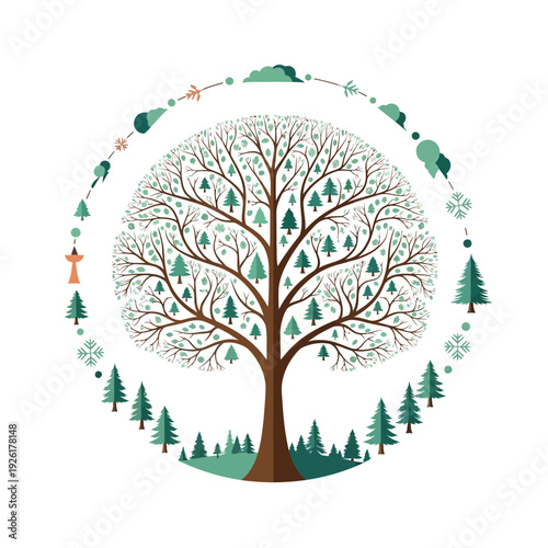 Tree of Seasons Circle Illustration
