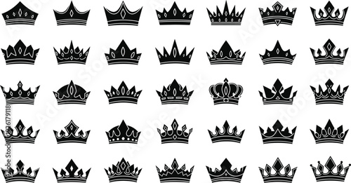 Collection of 32 black crown silhouettes