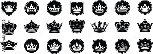 Collection of 20 black and white crown logos and shields