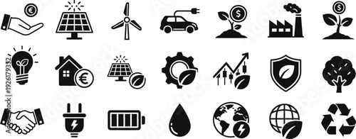 Collection of eco friendly and sustainable living icons