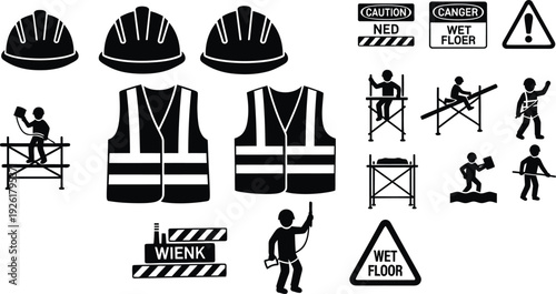 Construction site safety icons and symbols