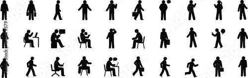 Collection of diverse human silhouettes in various poses and activities