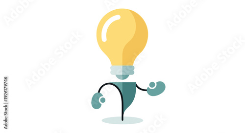 Bright idea personified through a muscular light bulb character, symbolizing powerful inspiration, creative strength, and innovative thinking ready to illuminate new paths and solutions