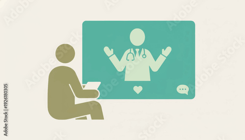 Telemedicine online consultation concept. Patient talking to doctor via video call. Flat design vector illustration