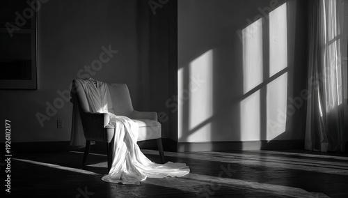 Wallpaper Mural Minimalist Interior Scene with Dramatic Light and Shadow on Chair. Torontodigital.ca