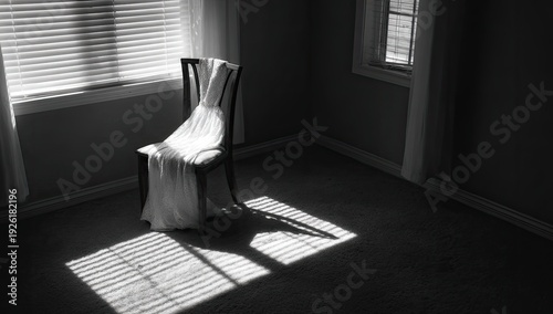 Wallpaper Mural Black and White Image of a White Dress on a Chair in a Sunlit Room. Torontodigital.ca