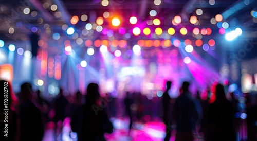 Wallpaper Mural Vibrant Concert Stage Lights Illuminating a Crowd of Silhouetted People. Torontodigital.ca