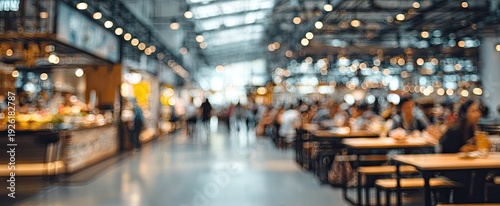 Wallpaper Mural Blurred image of a bustling indoor food market with people dining and shopping. Torontodigital.ca