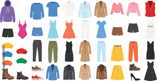 Versatile Clothing Collection Featuring Hoodies, Dresses, Tops, Pants, Shoes, and Accessories