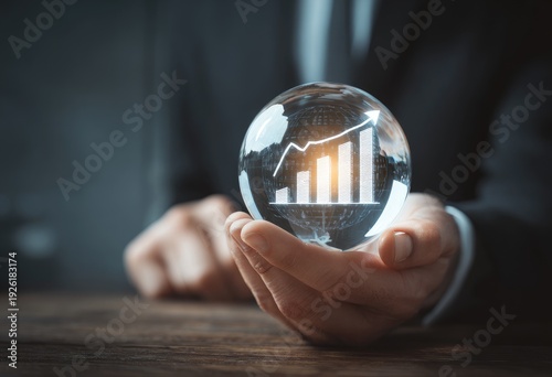 Wallpaper Mural Crystal Ball Reflecting Upward Stock Market Graph and Globe. Torontodigital.ca