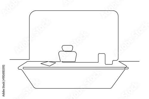 Minimalist style office desk illustration continuous line drawing isolated art icon design