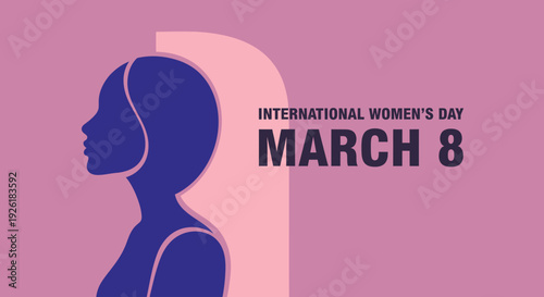 Elegant female profile silhouette for international womens day celebration on purple background