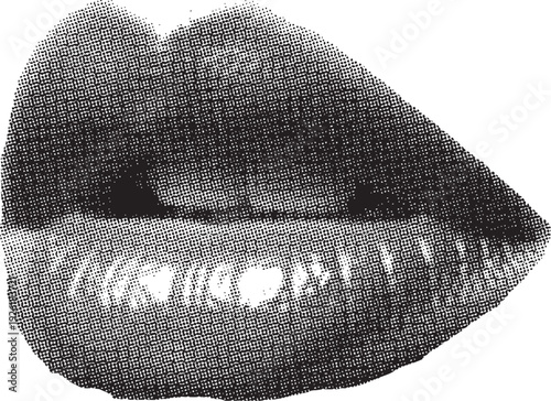 Open mouth retro illustration of lips and teeth