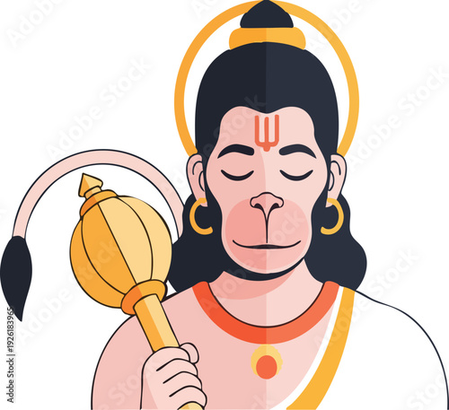Hanuman Hindu God Cartoon Character Illustration.