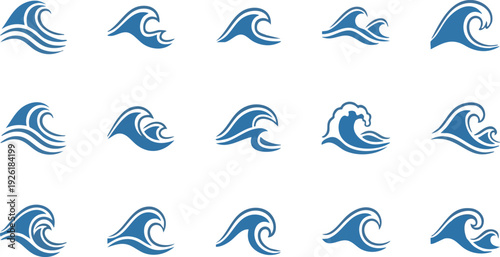 Blue Wave Icons in Grid Pattern.