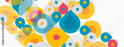 Abstract colorful circles overlap, creating dynamic visual texture. Bright hues dominate composition, offering playful aesthetic.