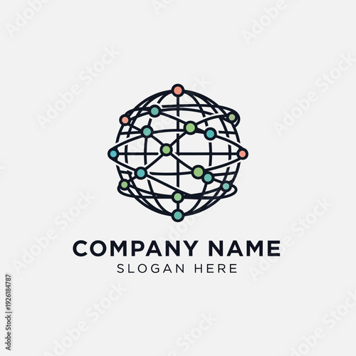 Geometric Sphere Network Logo Design Template.