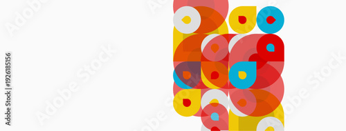 Abstract colorful circles overlap, creating dynamic composition. Bright hues dominate white background. Modern design element.