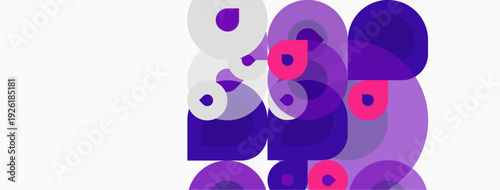 Abstract composition featuring overlapping purple circles, varying sizes, shades. Minimalist design, clean background, modern aesthetic.