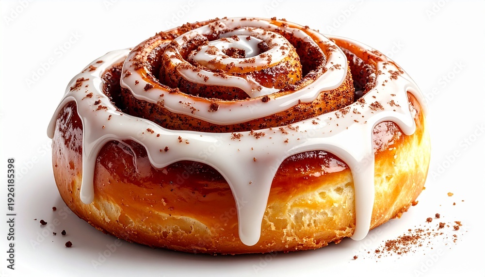 Fototapeta premium Delicious Cinnamon Roll with Cream Cheese Icing Drizzled on Top.