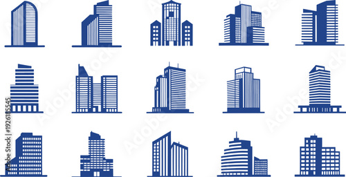 Blue city skyline on white background building skyscraper architecture