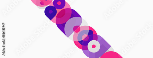 Abstract composition featuring overlapping circles, varying shades purple, pink. Minimalist design, clean lines, modern aesthetic.