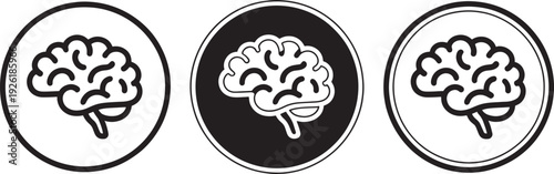 Brain in circles black white symbol